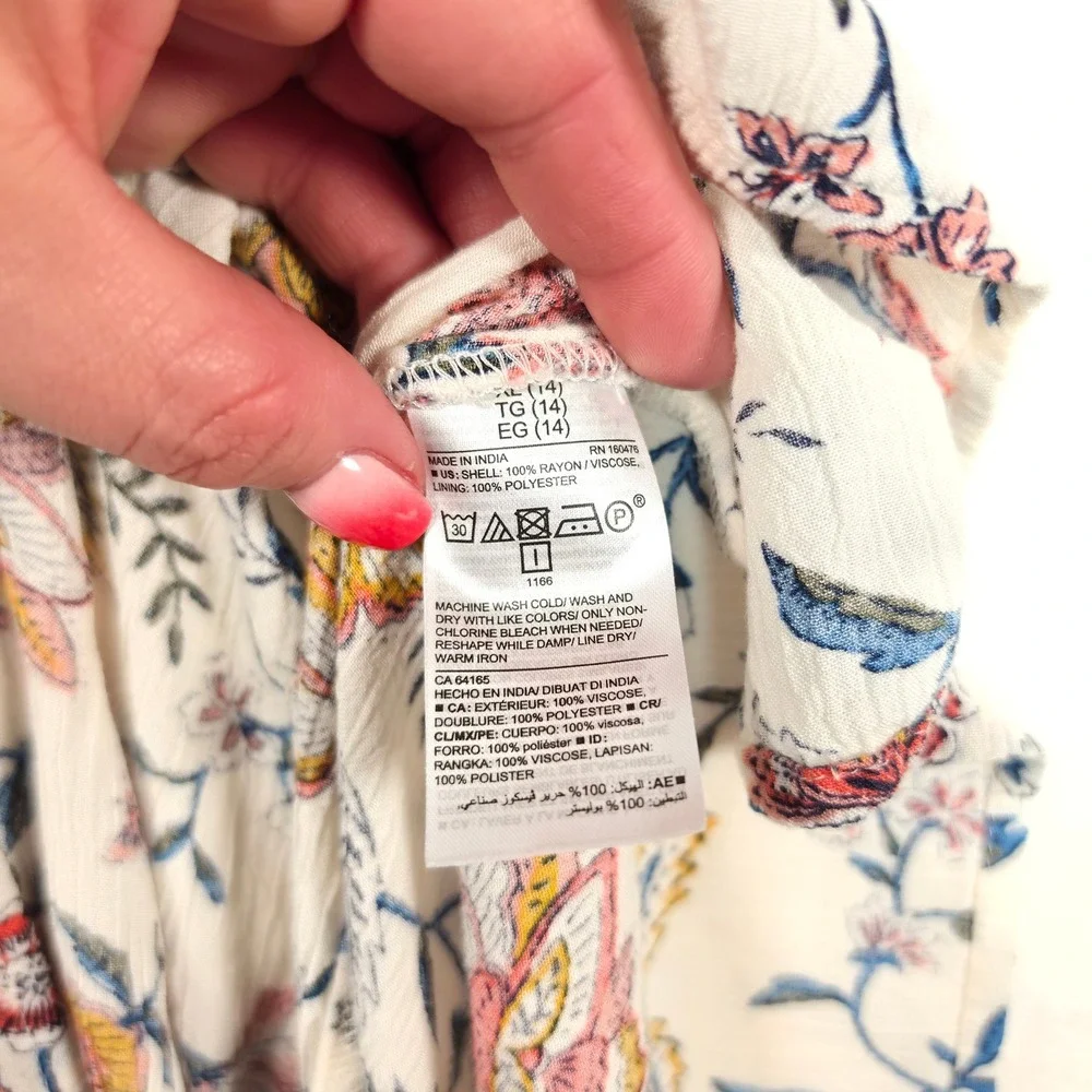 Old Navy Tiered Maxi‎ Dress Girls XL 14 Cream Floral Cottagecore Boho Coastal